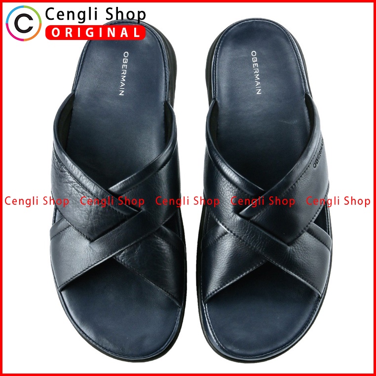 SANDAL OBERMAIN PRIA ORIGINAL CASUAL KULIT ASLI TERBARU BIRU NAVY OM01