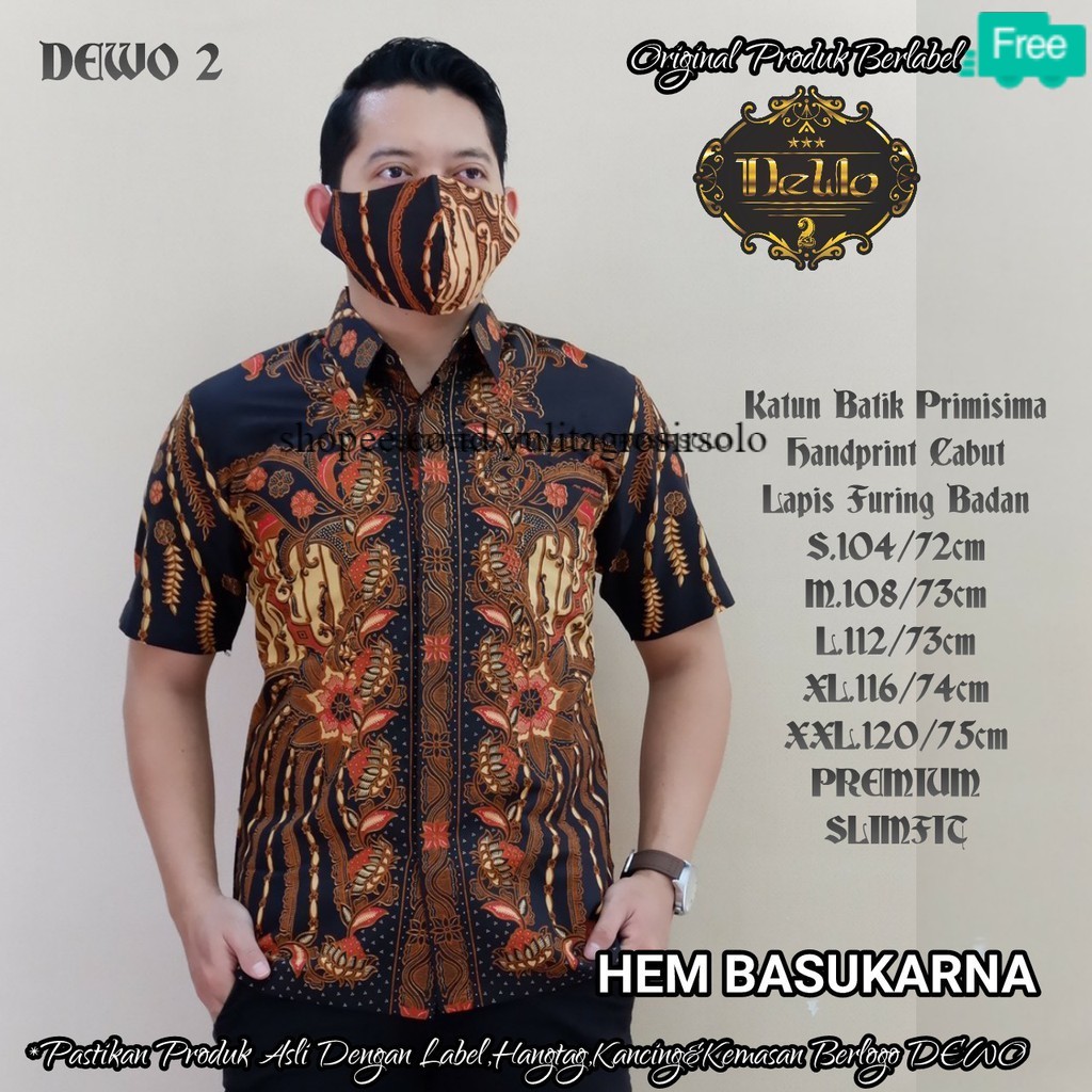 ' Jumbo S M L XL XXL XXXL XXXXL Kemeja Batik Pria Slim Fit Lengan PEndek Big SIze basukarn solo