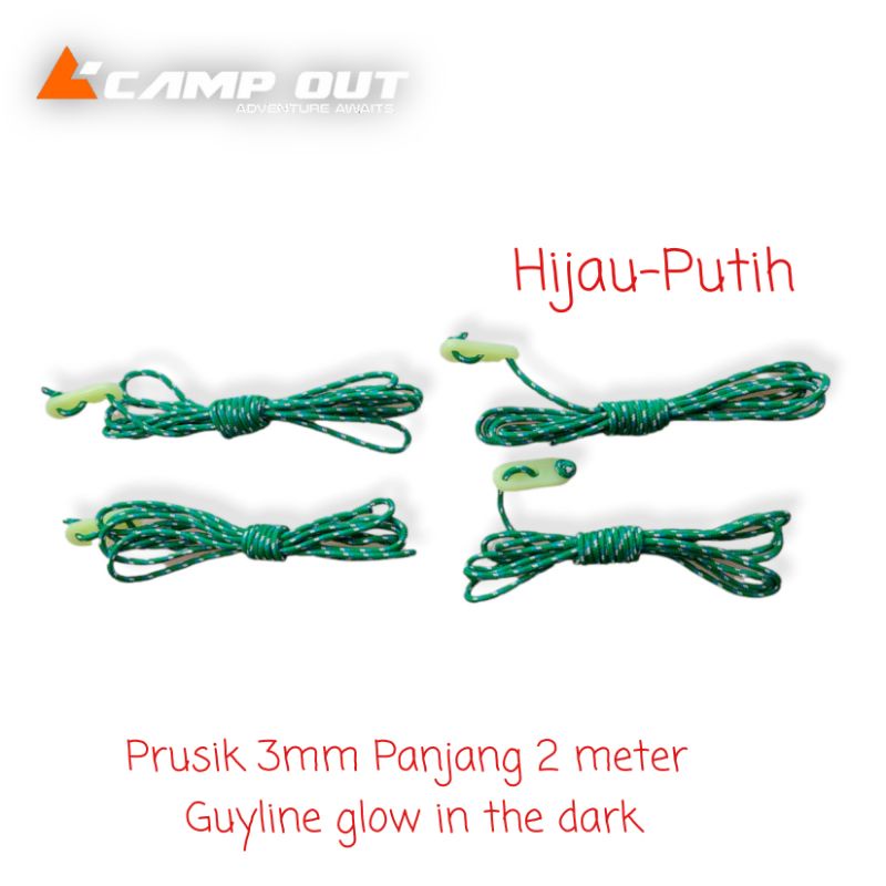 Tali prusik - Tali flysheet - Guyline Rope Glow In The Dark - Tali tiang Flysheet - Tali tenda