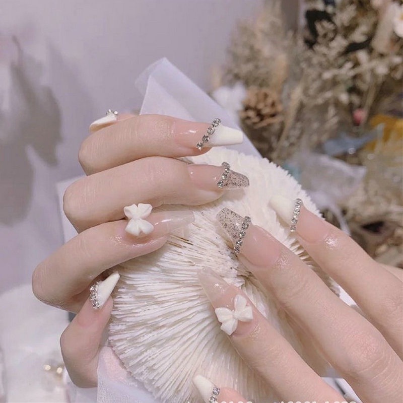 1 Pc Perhiasan Rantai Bor Kristal Berlian Mutiara Bahan Logam Untuk Dekorasi Nail Art Manicure