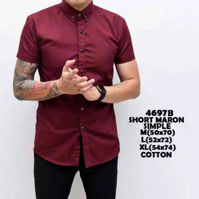 PROMO kemeja pria lengan pendek polos formal casual kerja santai-KM pendek maroon