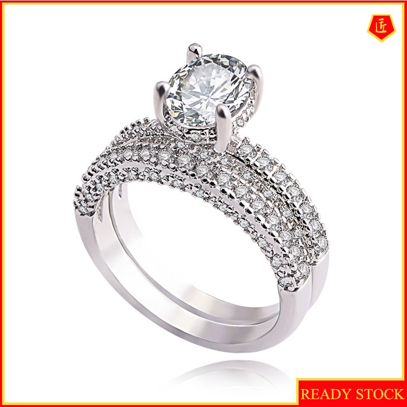 [Ready Stock]Personality Elegant Rose Gold Full Diamond Ring Set