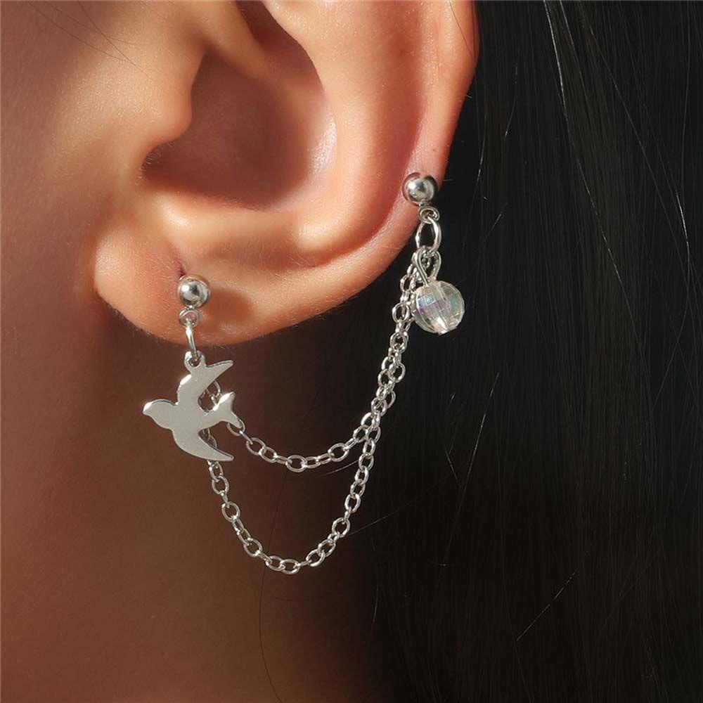 [Elegan] Ular Klip Anting Minimalis Keren Hadiah Sederhana Pria Swallow Alloy Unisex Stud Earring