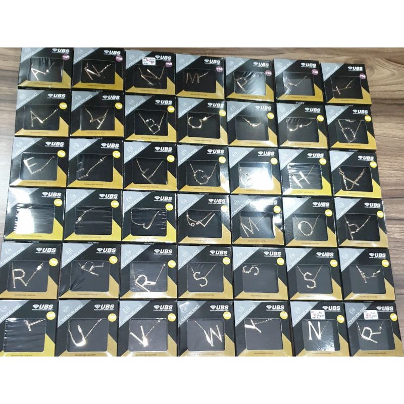 Kalung Carendelano 40cm 45cm inisial UBS YellowGold kadar 700  huruf A - Z ( bukan alpha bold )