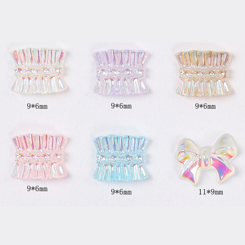 MXBEAUTY 48 Pcs/Set 3D Nail Decoration Various Nail Rhinestones Nail Art Bow Skirt Shape Candy Color Resin Laser Colorful Bow Ribbon DIY Manicure Accessories Nail Jewelry