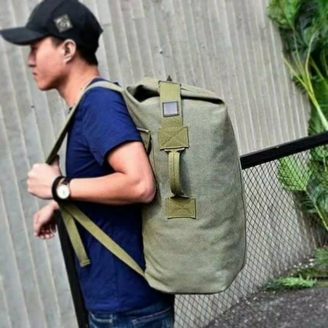 TP01 Tas Ransel Travelling Besar Kain Kanvas Hiking Impor Keren Modis Army Tactical