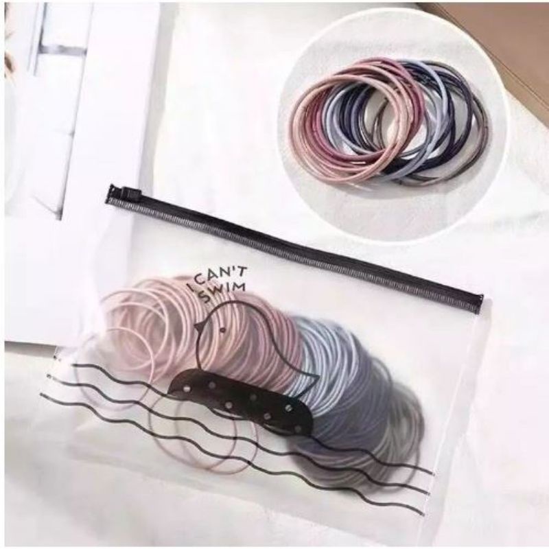 Ikat Rambut Korea Free Pouch Karet Warna Polos Gelang Tali Rambut Kunciran Aksesoris Anak Kuncir