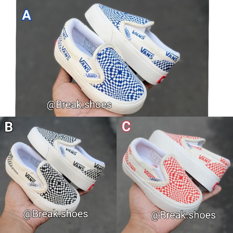 Sepatu anak slip on checkerboard optical sneakers anak kekinian