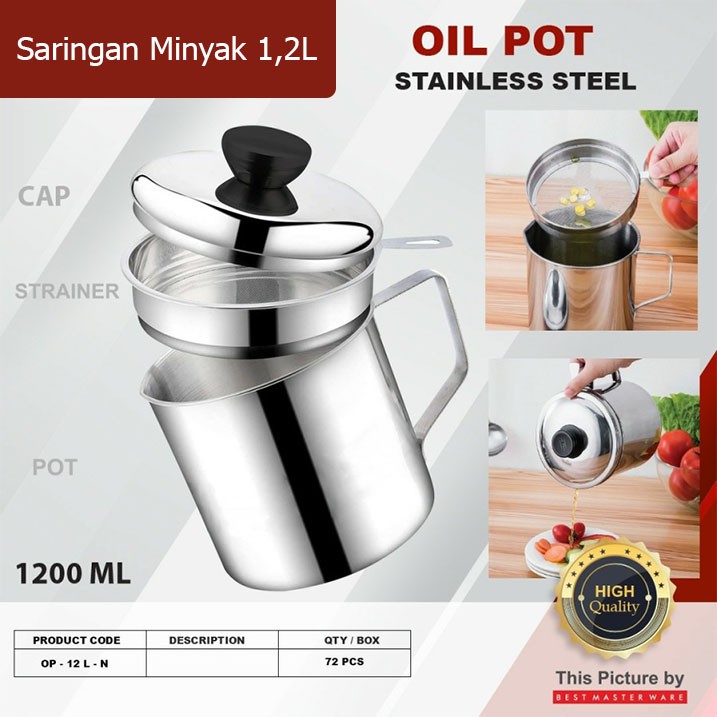 Oil Pot 1,2L Tempat Simpan Minyak Tempat Saringan Minyak 1,2 Liter