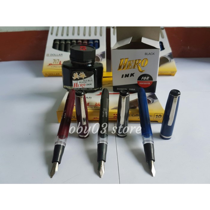 

Gaya Paket Murah..Fountain Pen Dollar Made In Pakistan Dan Tinta Botol Hero Bagus