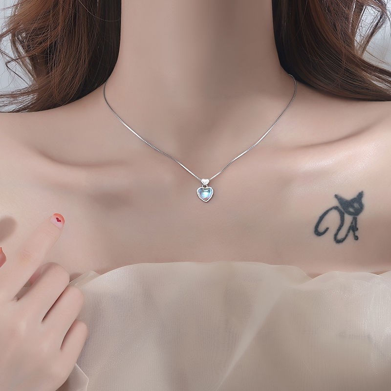 COD❤️Kalung Cinta Love Wanita Korean Fashion Necklace Moonstone Cinta Liontin Manik-manik Kalung Gelang Kecil Gaya Sederhana