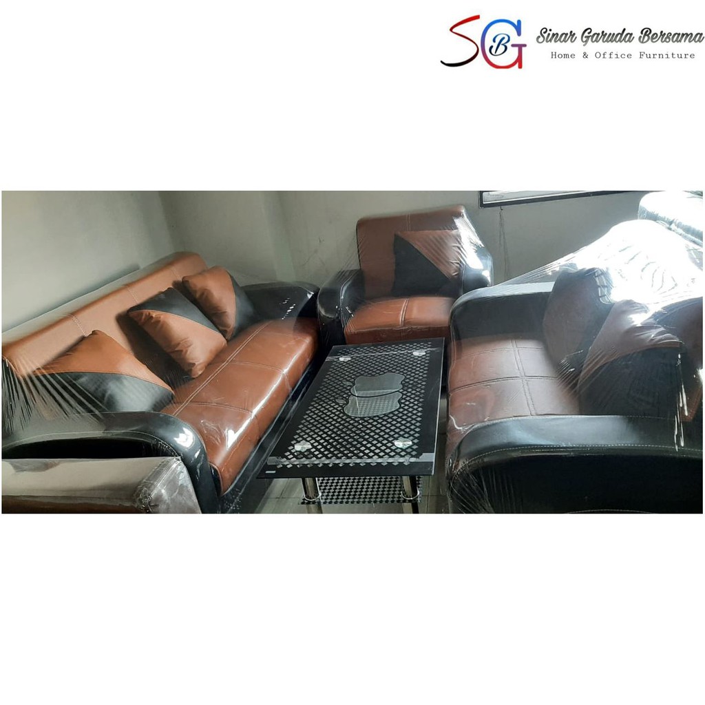 SOFA TAMU 123 TERMASUK BANTAL DAN MEJA WARNA TERBARU