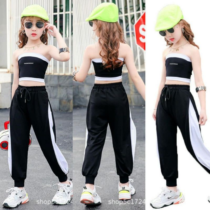 VOILLE SPORTY CROP TOP SET  /SETELAN BAJU ANAK CROP TOP
