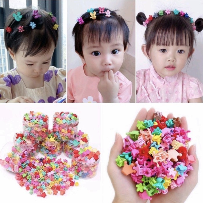 (Satuan) Jepit Rambut Mini Plastik Motif Lucu Korea Warna Warni Random Murah