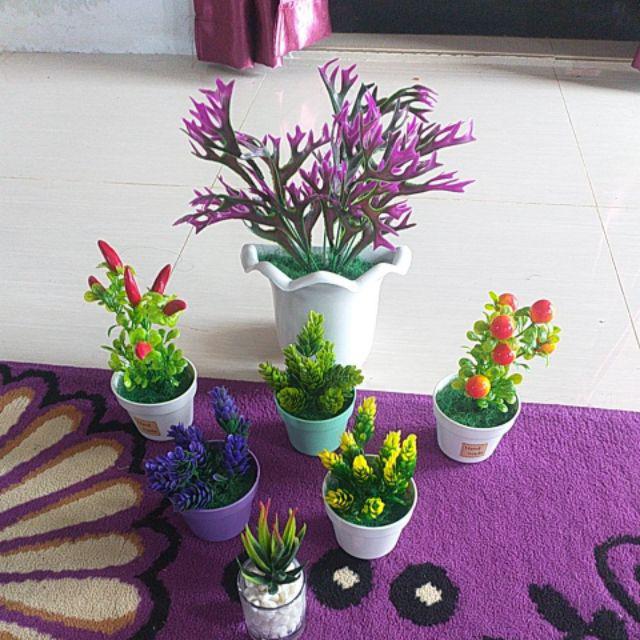 Pot + Bunga Hias Bunga Plastik Bunga Palsu Bunga Artifisial Kaktus Hiasan Rumah Shabby Home Decor