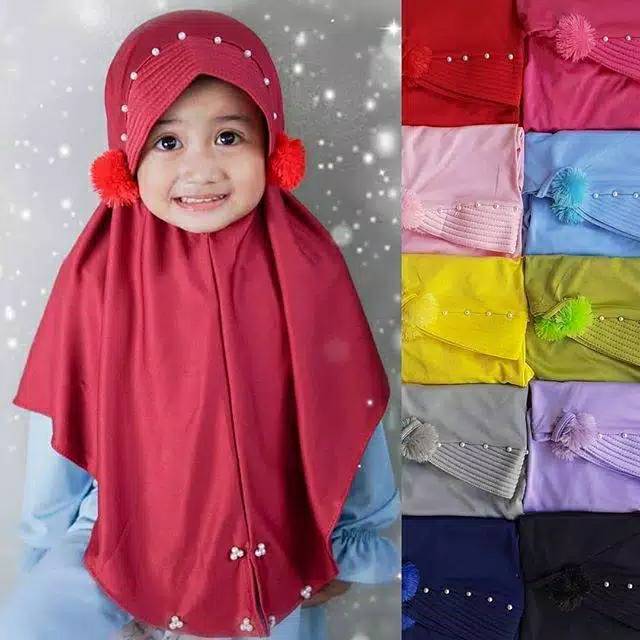 26 Jilbab Anak 3 - 6 Tahun Pompom | Hijab Jersery Lembut Halus |Turban Pom2 | TK - SD | Nissa Sabyan