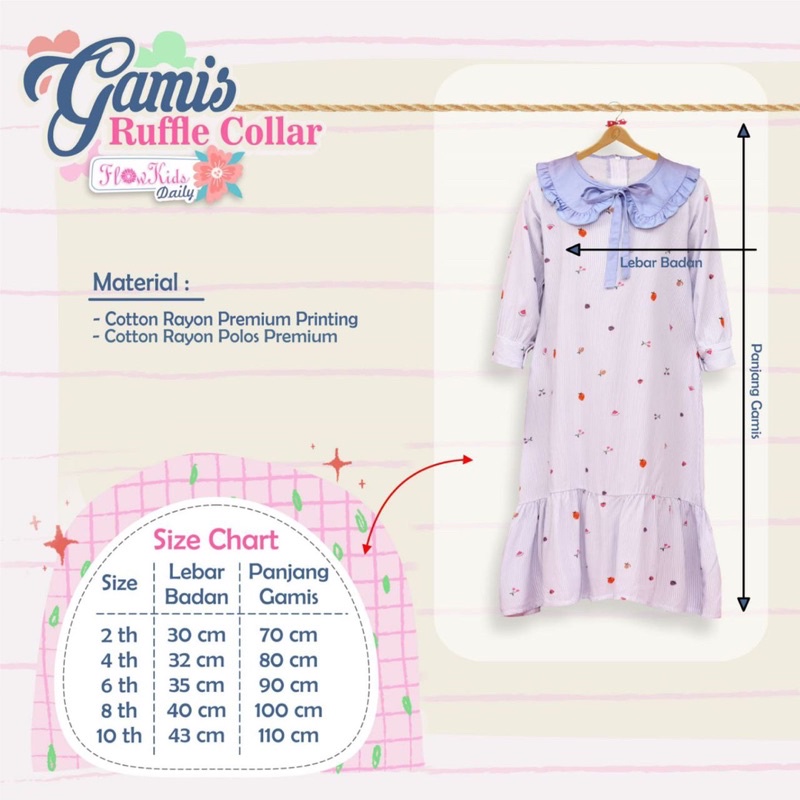 2-10T GAMIS RUFFLE FLOWKIDS DAILY / Gamis flowkids / gamis anak / gamis anak rayon