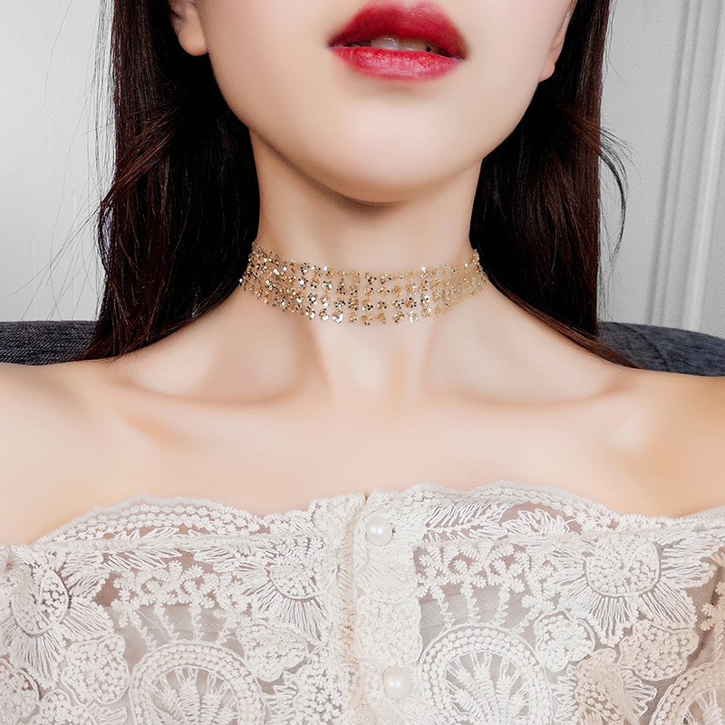 CH-06 kalung choker tali mutiara sequin transparan chocker jepang korea