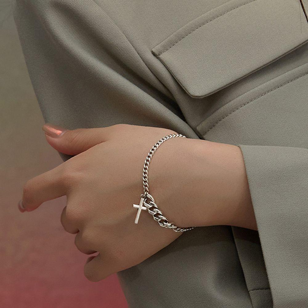 Needway   Wanita Gelang Punk Elegan Rantai Salib Untuk Pria Hip Hop Bangles