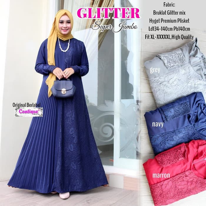 Gamis Pesta Brukat Glitter Super Jumbo Mix Plisket Baju Wanita Terbaru