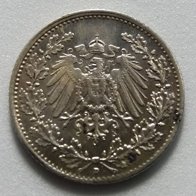 A62 -koin perak kuno jerman 1/2 mark wilhelm II 1915d - silver coin - 20mm