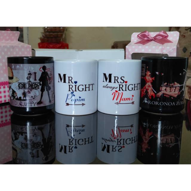 Gelas/mug CUSTOM warna putih/hitam (full white/ black).