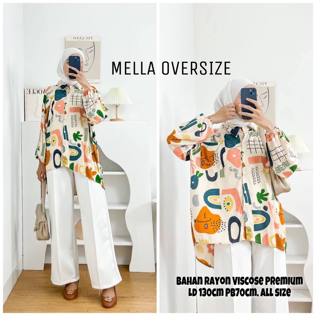 Mella Kemeja Wanita Crop Oversize Crinkle Airflow Atasan Blouse Lengan Panjang Baju Wanita Kekinian LD 110