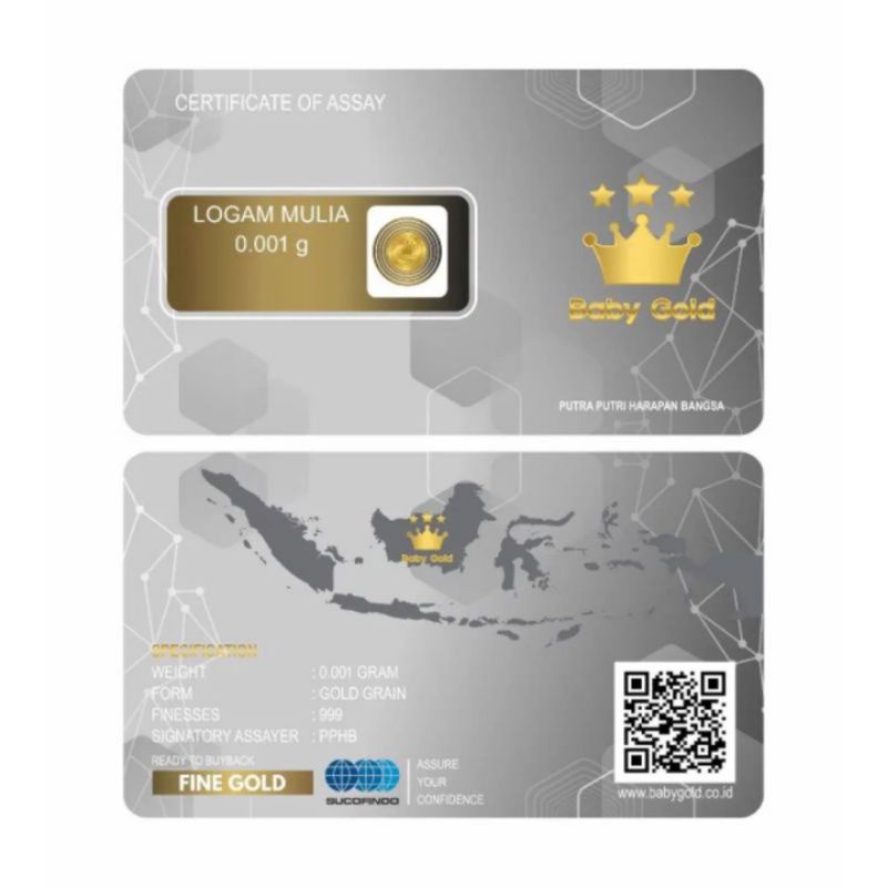 Baby Gold  Emas Mini Logam Mulia 0.001 Gram 24 Karat Asli Original