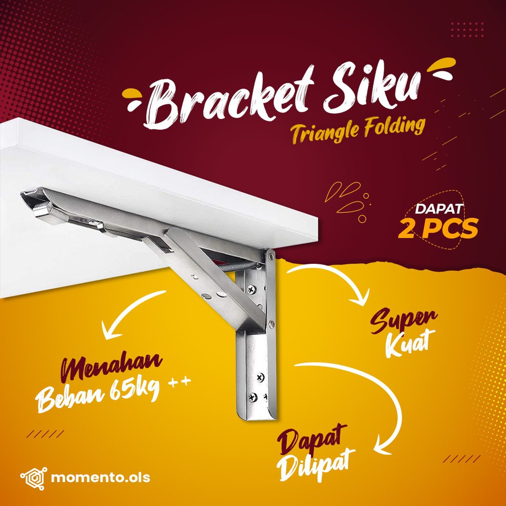 Braket Siku Rak Dinding Besi Lipat Siku Penyangga Rak Ambalan Dinding Stainless Steel 2 PCS