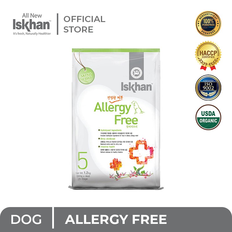Iskhan Dog Allergy Free 6 kg Makanan Anjing Semua Tahapan Usia [FREE PACK SEALER]