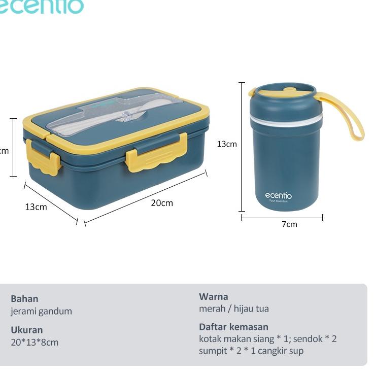 (BIG SALE) ecentio tempat makan set/lunch box set Free Mangkuk sup 350ml &1000ml lunch box set Jeram