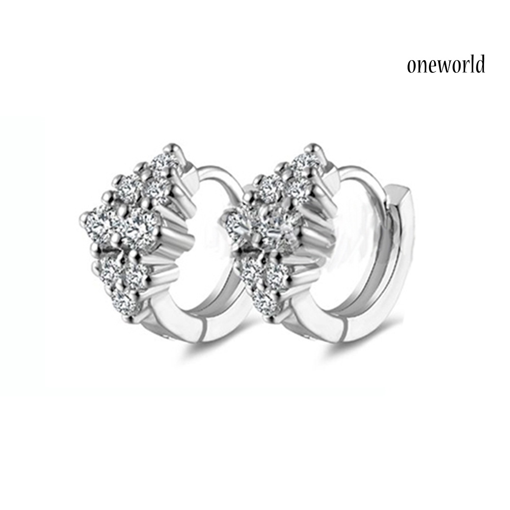 OW@ Women Fashion Rhinestone Ear Stud Round Hoop Huggie Earrings Jewelry Gift