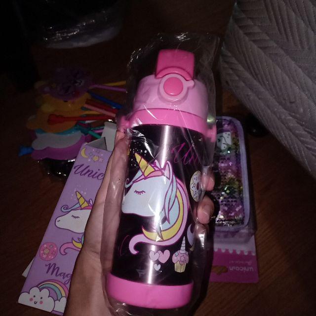 Botol Minum Termos Unicorn Stainless Anak Sedotan Water Bottle Grosir Lucu Sekolah 350ml Tahan Panas