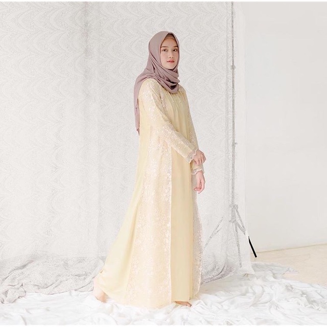 Lana Dress Vanilla Hijab Kuning Gading S (No Busui)