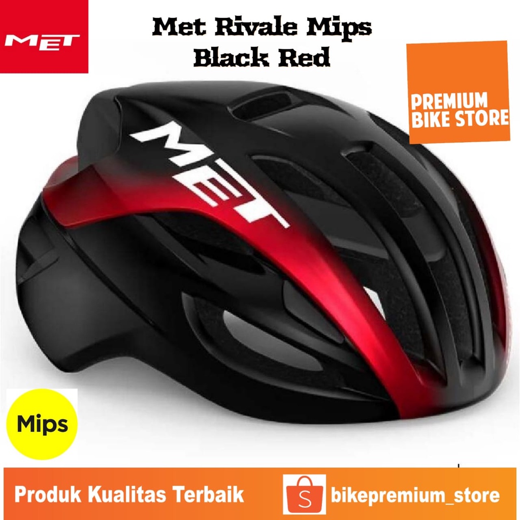 met rivale mips helmet original helm sepeda road bike mtb aero black red white metallic glossy gowes