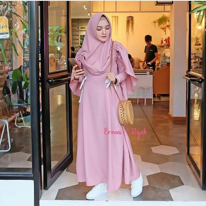 MINNA SYARI Wolfis (Free Hijab / Khimar) Gamis Muslim Baju Panjang Stelan Syari Polos