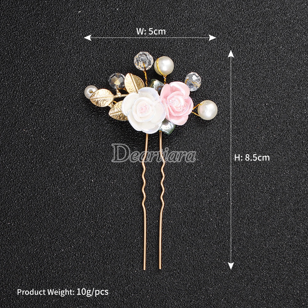 Ceramic Rose Flower Hairpin Handmade U-shaped Hairpin Headdress Bridal Accessories