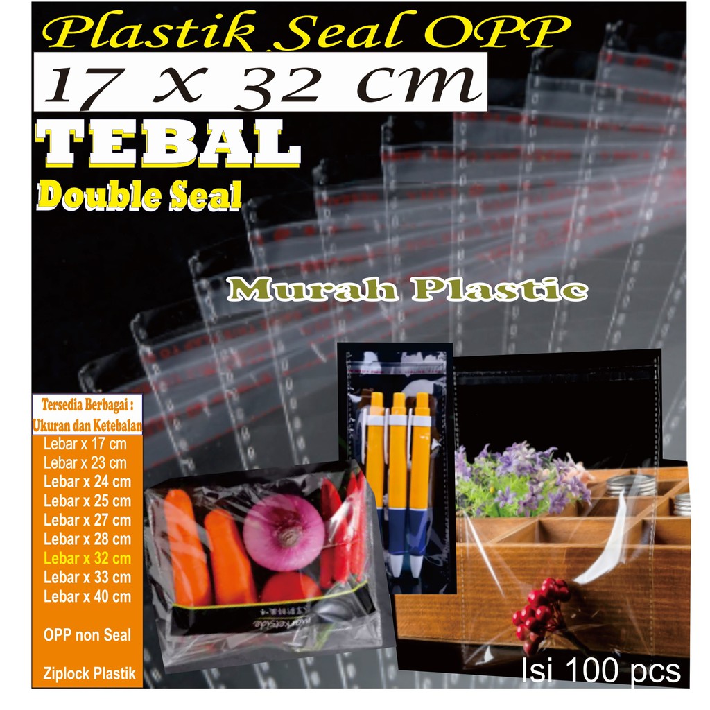 Plastik OPP 17 x 28 TEBAL Isi 100 pcs + lem/undangan/scarf/roti/souvenir/dll