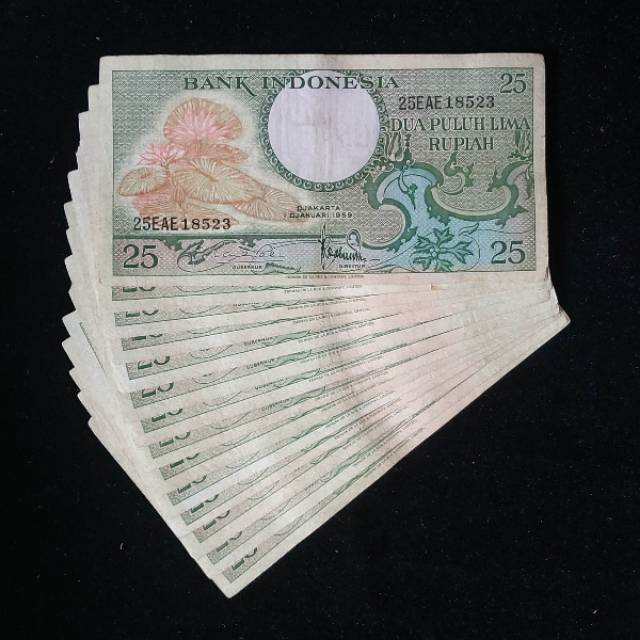 (GRESS) Uang Kuno Rp. 25 Dua Lima Rupiah Seri Bunga Tahun 1959p