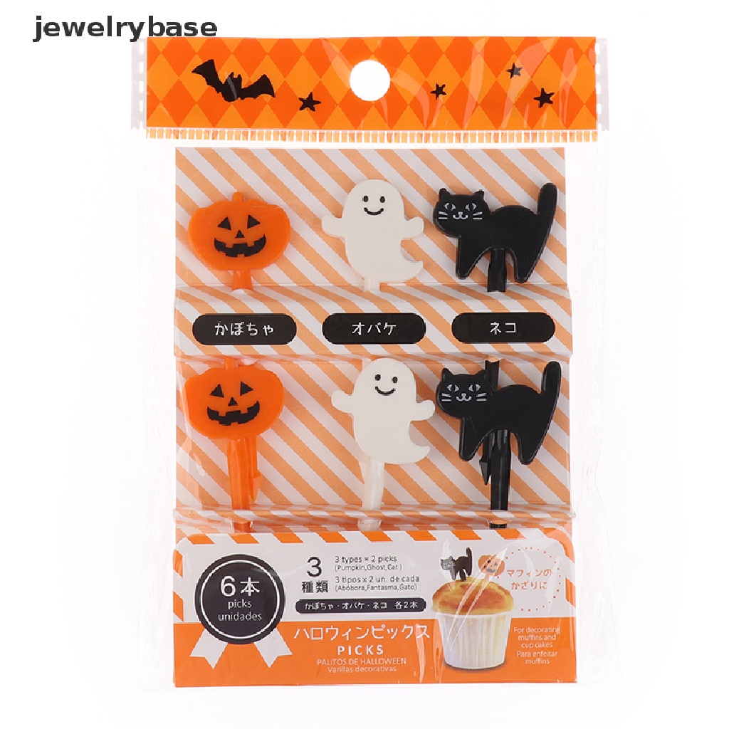 6 Pcs Tusuk Gigi Mini Desain Kartun Halloween Untuk Makanan Ringan Buah Kue Dessert