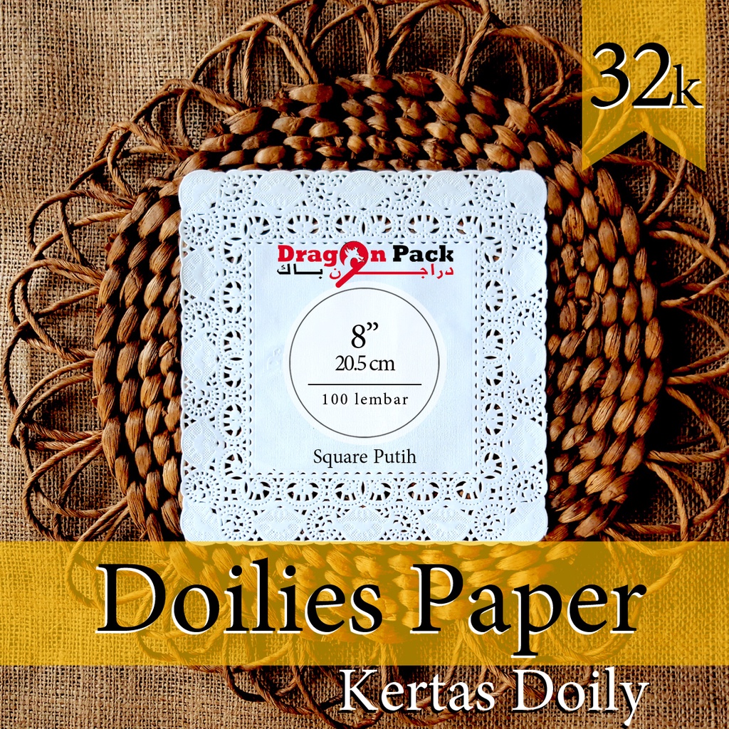 Doily Paper Kertas Doilies Square Putih 8&quot; (20.5cm) isi 100 lembar Kertas Alas Renda / Dragon Pack