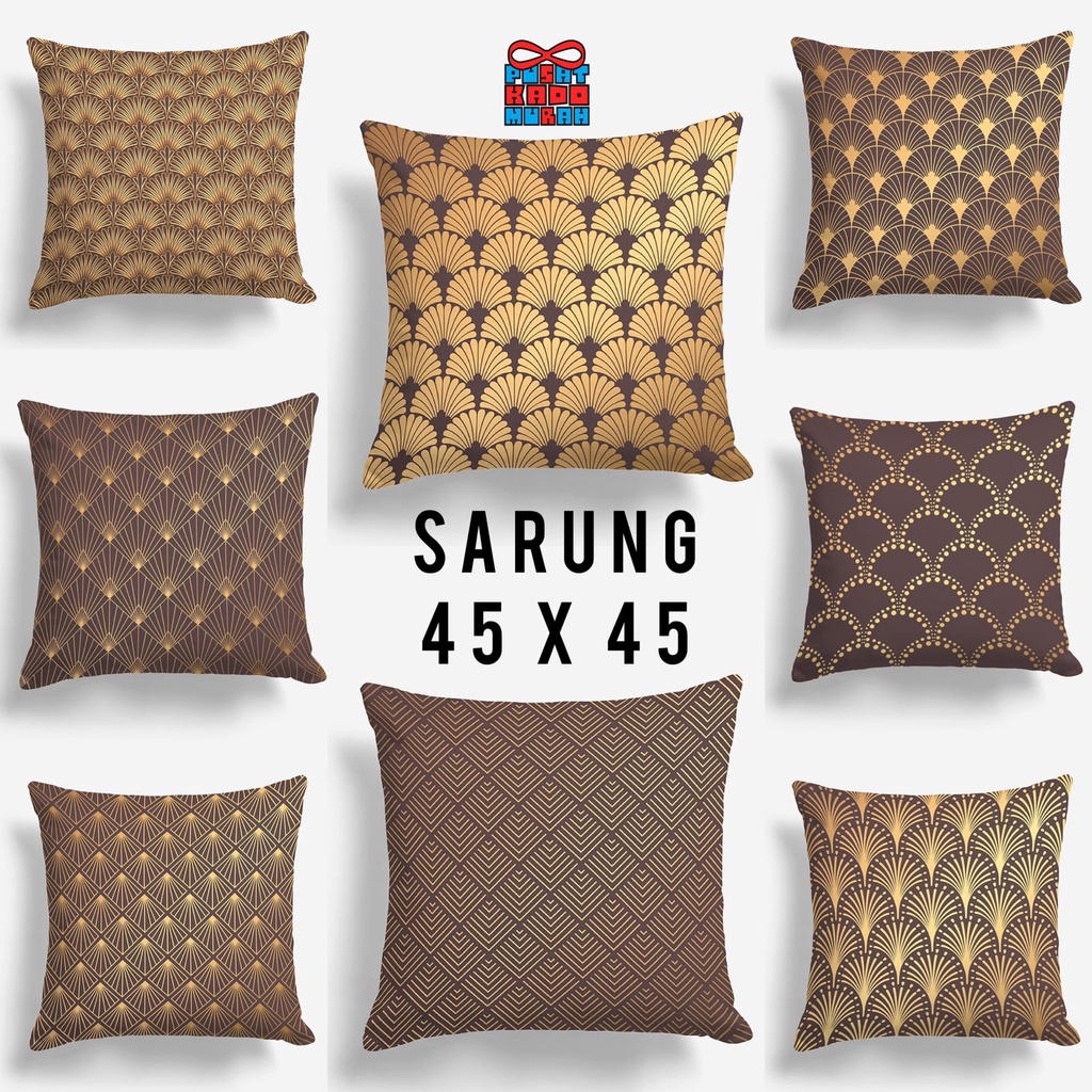 COVER SARUNG Bantal Sofa Print 45X45 cm Motif Abstrak Premium Elegant Gold Brown - Pusat Kado Murah