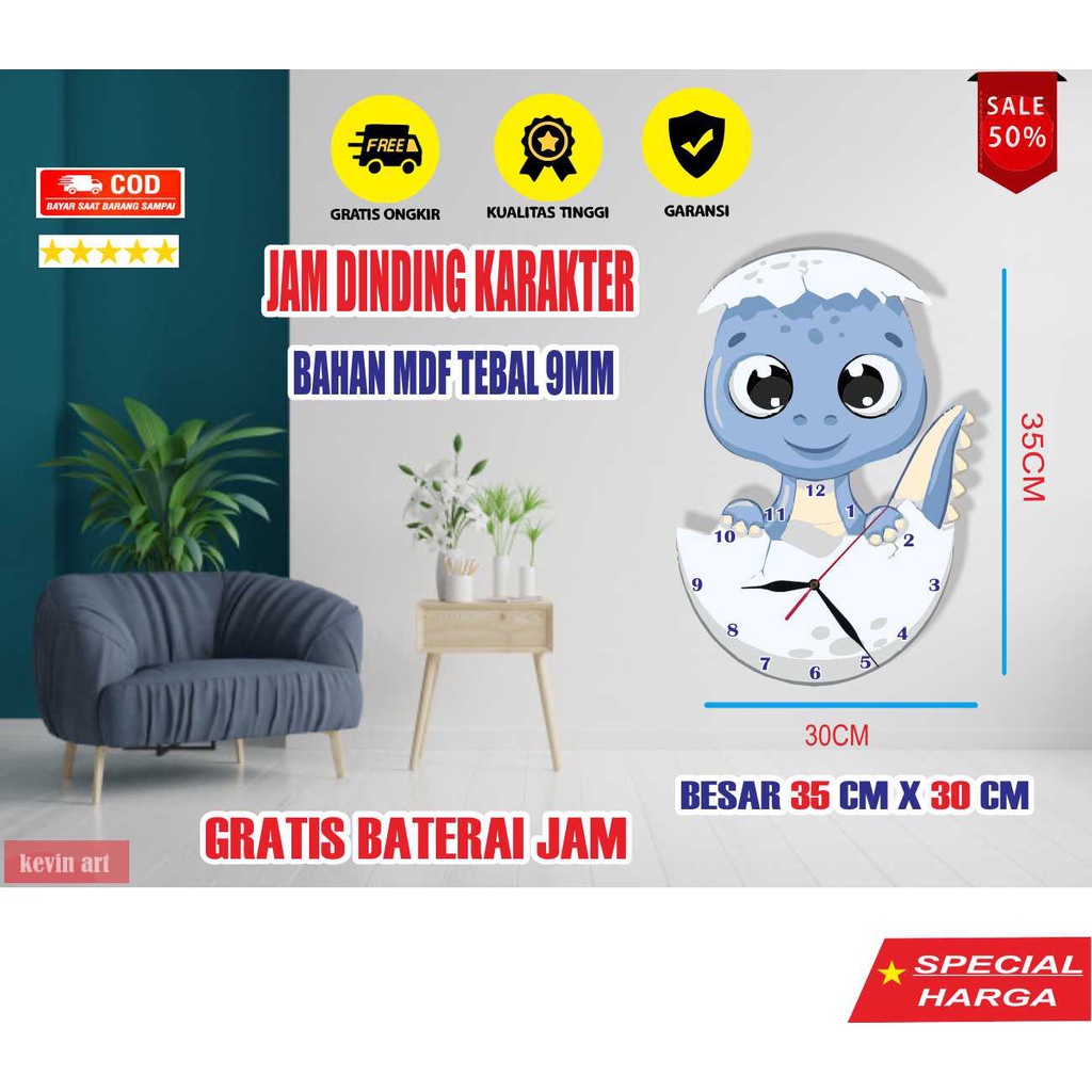 JAM DINDING BESAR UNIK KEREN KARAKTER ANIMAL LUCU ANAK KOLEKSI DEKORASI DINGDING GAMBAR HEWAN DINOSAURUS MINIMALIS MURAH TEMPEL TEMBOK DISKON PROMO TERBARU