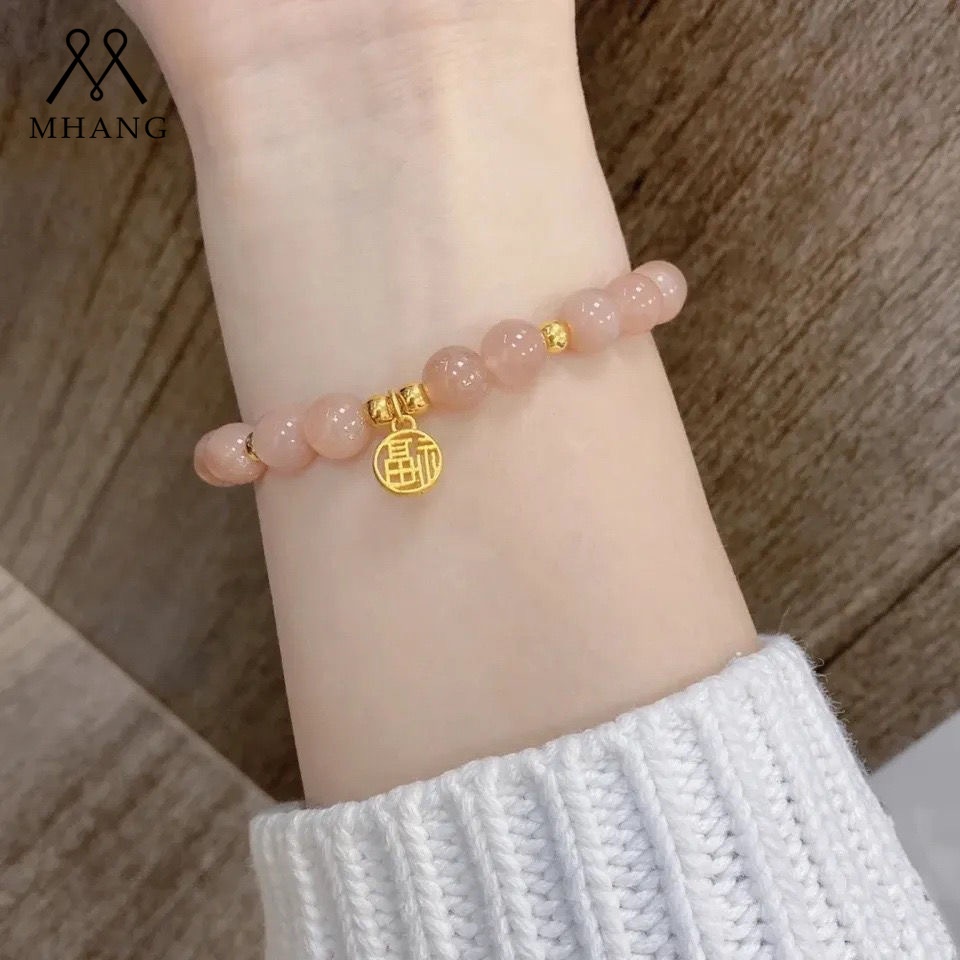 Gelang Manikmanik Onyx Pink Hias Kristal Gaya Koreatrendy Untuk Wanita