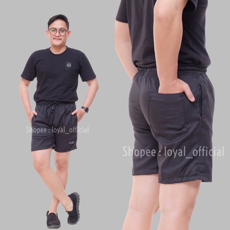 Loyal Celana Pendek Pria Cowok Dewasa Katun Premium M L XL-Black