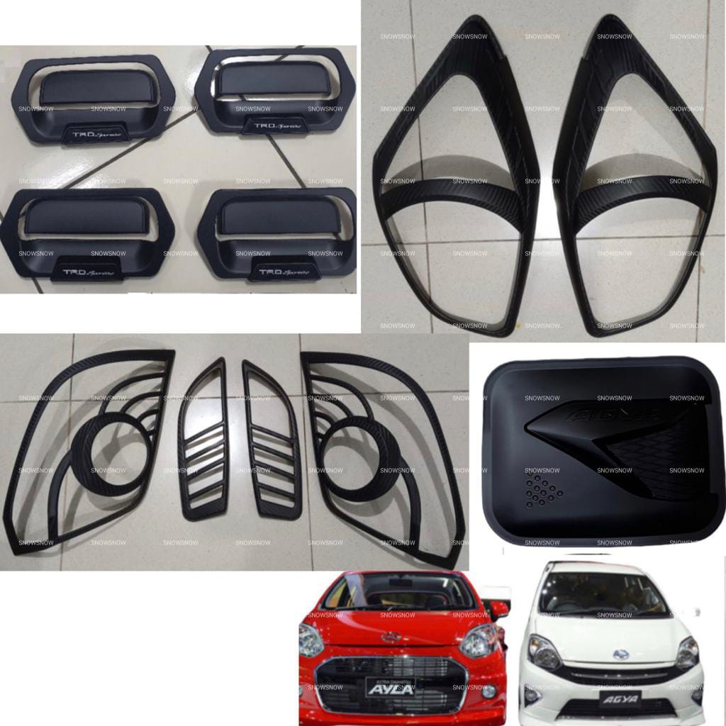 Paket Garnish Depan Belakang Outer Handle Tank Cover Agya Ayla 2013 2016 Carbon Hitam Doff