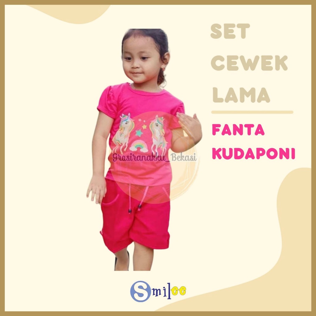 Setelan Anak Cewe Pink Fanta Kudapony Size 1-3Tahun Murah