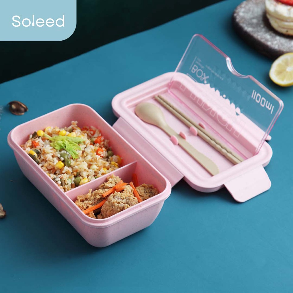 KOTAK MAKAN BENTO 2 SEKAT RANTANG SENDOK SUMPIT LUNCH BOX SET 1100ml