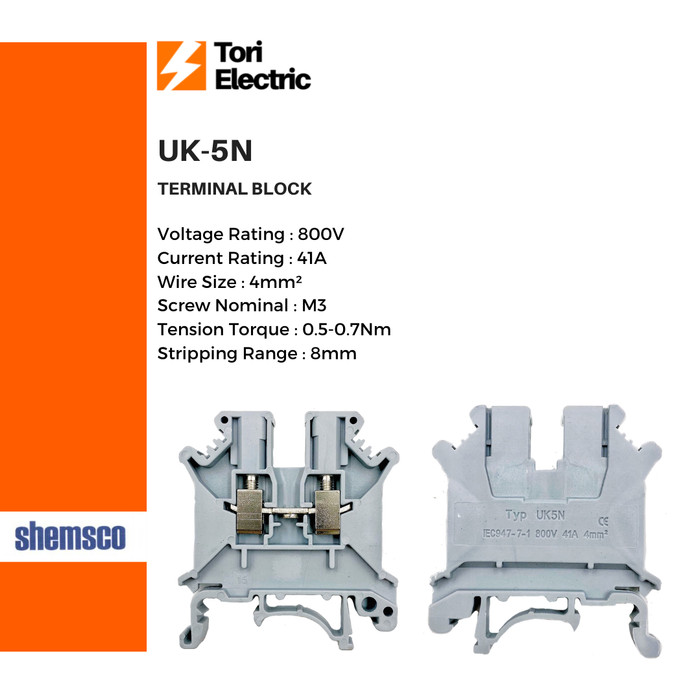 Shemsco Terminal Block Din Rail UK-5N UK5N UK 5N