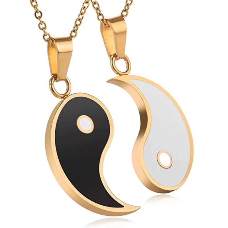 2pcs / set Kalung Rantai Panjang Liontin Yin Yang Gosip Untuk Hadiah Valentine